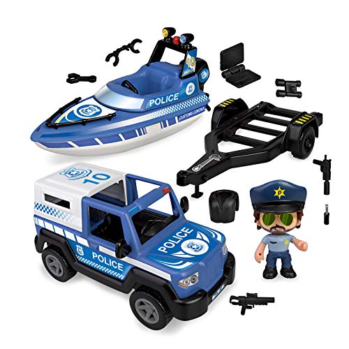 Pinypon Action - Pickup de Policía con Lancha para niños y niñas de 4 a 8 años, Multicolor (Famosa 700016265)