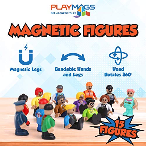 Playmags Magnéticos Figuras-Comunidad Figuras Juego de 15 Piezas - Juega Personas Fichas Magnéticas - Stem Juguetes de Aprendizaje para Niños - Expansión Magnética Azulejos Pack