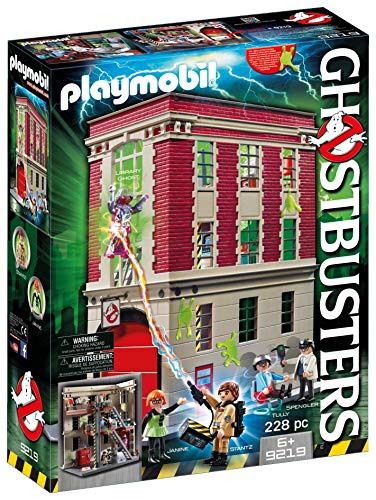 PLAYMOBIL 9219 Ghostbusters, Cuartel Parque de Bomberos, a Partir de 6 Años + Ghostbusters Slimer con Stand de Hot Dog, A Partir de 6 Años (9222)