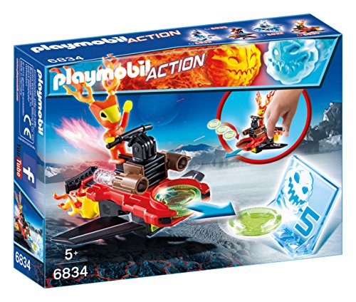 Playmobil Fire & Action- Action Sparky de Fuego con Nave Lanzadora Playsets de figuras de juguete, Multicolor (6834)
