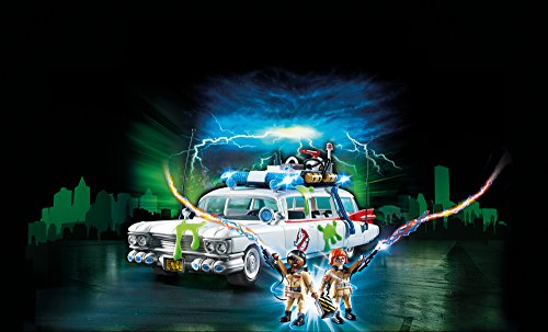 PLAYMOBIL Ghostbusters Ecto-1 con Módulo de Luz y Sonido, a Partir de 6 Años (9220) + Ghostbusters Slimer con Stand de Hot Dog, a Partir de 6 Años (9222)