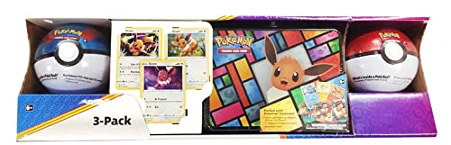 Pokemon 3pk Cofre de coleccionista, bolas grandes y ultra y 3 tarjetas promocionales Combo - Edición en inglés