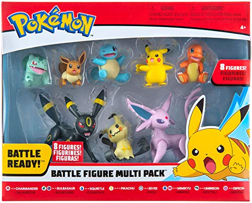 Pokémon Juego de 8 figuras de combate con Charmander, Bulbasaur Squirtle, Mimikyu, Pikachu, Eevee, Umbreon, Espeon, perfecto para cualquier entrenador
