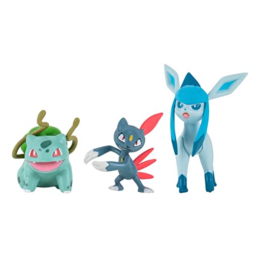 Pokemon PKW0178 - Paquete de 3 Figuras de Batalla Pikachu, Wynaut y 3 Pulgadas Leafeon - Detalles auténticos, Multi