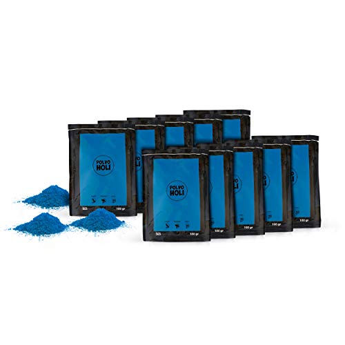 POLVO HOLI - Pack de 10 bolsas de Polvo Holi de 100 gramos - 1kg de Polvo Holi (Azul)