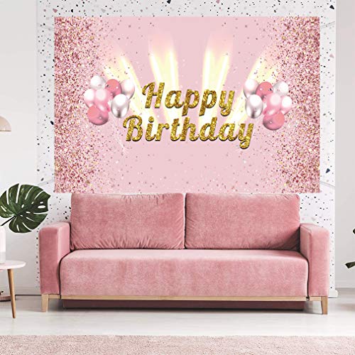 Póster decorativo de cumpleaños para niñas y mujeres, con texto "Happy Birthday", fondo de cumpleaños, para fiestas, tartas, tablas, muro o jardín, color oro rosa