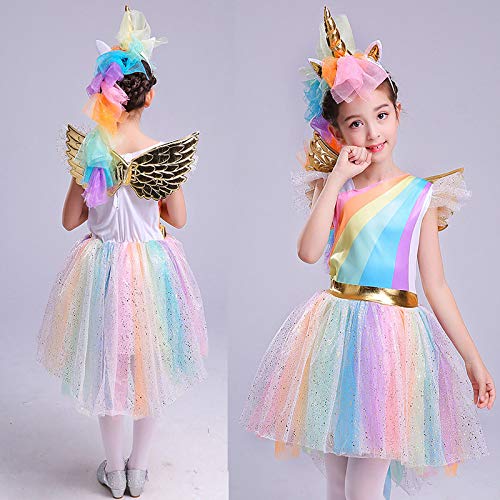 Pretty Princess Disfraz de Unicornio Vestido Princesa para Fiesta Carnaval de Niña 7-8 años (128 cm)
