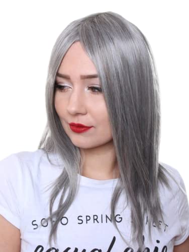 Prettyland C1146 - peluca lisa elegante luce el pelo medio largo diaria - en el gris Granny palo nombrado