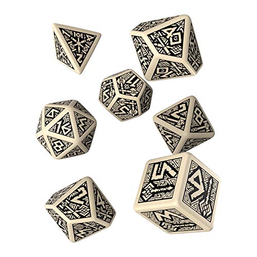 Q Workshop Dwarven Beige & Black RPG Ornamented Dice Set 7 Polyhedral Pieces