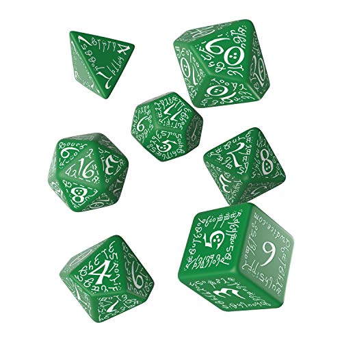Q Workshop Elvish Green & White RPG Ornamented Dice Set 7 Polyhedral Pieces