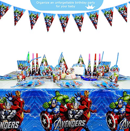Qemsele Vajilla de cumpleaños de niños, 1 Mantel 20 Servilletas 20 Platos Desechables Fiesta Cumpleaños Decoración, Feliz cumpleaños Decoraciones Suministros Regalos Carnaval(Avengers)