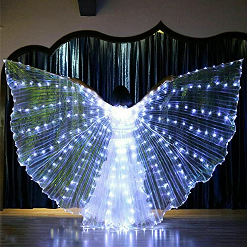 QOTSTEOS - Alas luminosas LED para baile del vientre adulto de cinco colores, accesorios de rendimiento luminosos alas de LED, para fiestas de baile, disfraces de Navidad, bares (blanco)