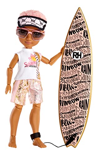 RAINBOW HIGH Pacific Coast-Finn Rosado Moda con Outfit, Tabla de Surf y Soporte para muñeca-Incluye Bolso Bandolera, Accesorios para Piscina y más-Edad: 6+ años, Color (MGA Entertainment 581888EUC)