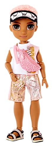 RAINBOW HIGH Pacific Coast-Finn Rosado Moda con Outfit, Tabla de Surf y Soporte para muñeca-Incluye Bolso Bandolera, Accesorios para Piscina y más-Edad: 6+ años, Color (MGA Entertainment 581888EUC)