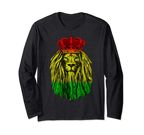 Rasta león y una corona de rey - Reggae Rastafari Dreadlock Manga Larga