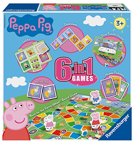 Ravensburger Compendio de Juegos 6 en 1 de Peppa Pig para niños y familias de 3 años en adelante, Bingo, dominó, Serpientes y escaleras, Damas, Cartas de Juego y Juego de Memoria