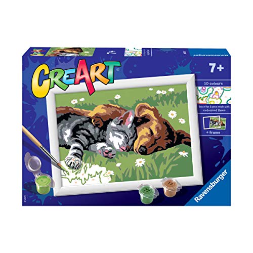 Ravensburger CreArt Gato y Perro, Kit de Pintura, Pintar por Números, Juego Creativo para Niños y Niñas, Edad Recomendada 7+