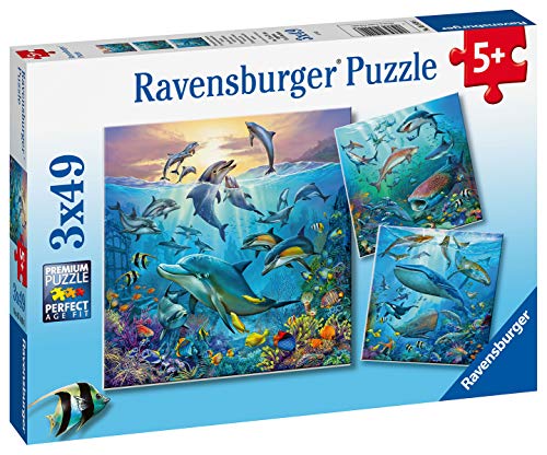RAVENSBURGER PUZZLE- Tierwelt Des Ozeans Ravensburger 05149-Puzzle Infantil (3 x 49 Piezas), diseño de Animales del océano, Color Amarillo (5149)