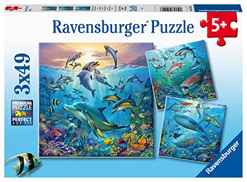 RAVENSBURGER PUZZLE- Tierwelt Des Ozeans Ravensburger 05149-Puzzle Infantil (3 x 49 Piezas), diseño de Animales del océano, Color Amarillo (5149)