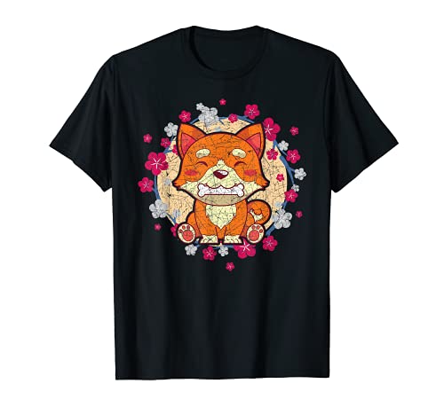 Raza Del Perro Japonés Kawaii Otaku Animal Flores Shiba Inu Camiseta
