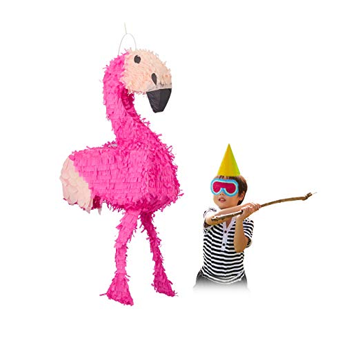Relaxdays Piñata Infantil Flamenco XXL, Color Rosa, 80 x 40 x 14 cm (10022567)
