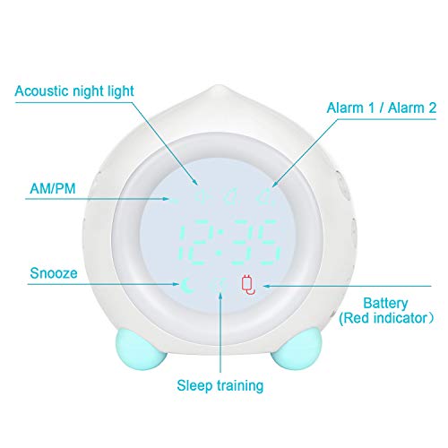 Reloj Despertador Infantil Digital, Despertador Digital Simulador de Amanecer Despertador para Niñas Niños con Luces Colores y Lámpara de Luz Nocturna Despertador Silencioso (Blanco)