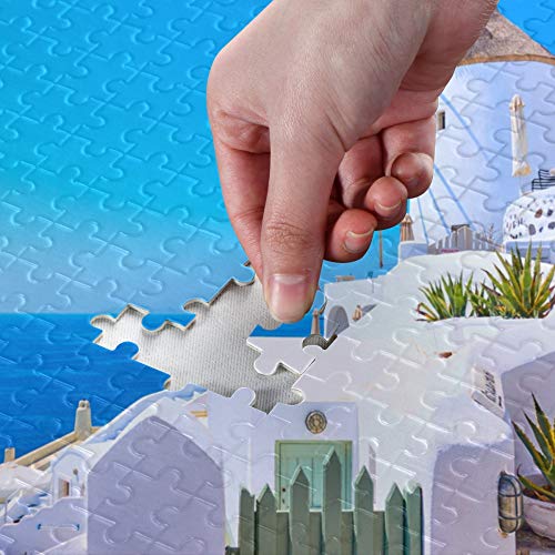 Rompecabezas de 500 piezas para adultos, Grecia Santorini con viejo molino de viento encalado de cartón para adultos