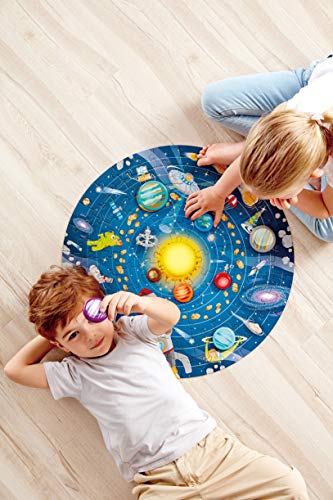 Rompecabezas del Sistema Solar de Hape, Puzzle de Juguete Redondo del Sistema Solar para Niños y Niñas, Piezas de Madera Maciza y un Sol LED Brillante