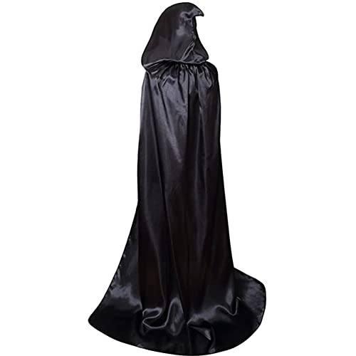 RongXuan Capa de Halloween para adulto, capa negra con capucha, larga de satén, capa con capucha, disfraz para Halloween, carnaval, vampiro