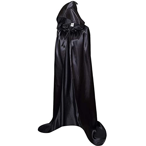 RongXuan Capa de Halloween para adulto, capa negra con capucha, larga de satén, capa con capucha, disfraz para Halloween, carnaval, vampiro