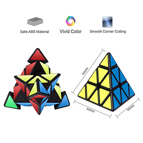 ROXENDA Cubo de Pirámide, Original 3x3x3 Pyramid Speed Cube Edición Ultra Rápida; Fácil de Girar, Etiqueta Adhesiva de Giro Brillante Súper Duradera con Colores Vivos