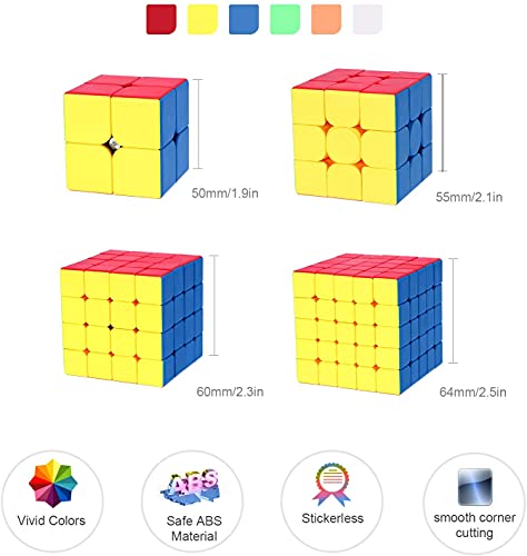 ROXENDA Cubos de Velocidad, Speed Cube Set de Moyu 2x2 3x3 4x4 5x5 Stickerless Cube, con Caja de Regalo y Tutorial Secreto para Cubo Mágico