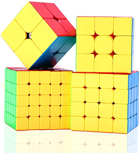 ROXENDA Cubos de Velocidad, Speed Cube Set de Moyu 2x2 3x3 4x4 5x5 Stickerless Cube, con Caja de Regalo y Tutorial Secreto para Cubo Mágico