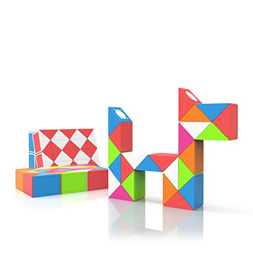 ROXENDA Magic Snake con 24 Segmentos, 3D Magic Snake Cube - Puzzle Games IQ Toy para Niños y Adultos - 1 Paquete (Arcoíris, 24 Segmentos)