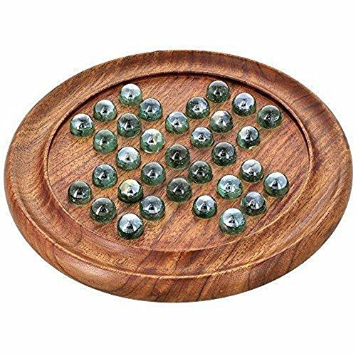 Royal Handicrafts Games Solitaire Board in Wood with Glass Marbles