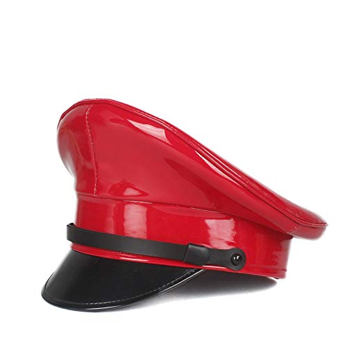SAIPULIN 100% Cuero cortical Sombrero Militar Policía Casquillo del Sombrero de Cosplay Alemania Oficial del Ejército Hat Gorra con Visera Tamaño M L XL (Color : Rojo, tamaño : 61CM)