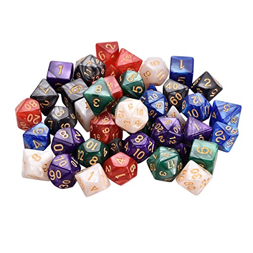 SanGlory 6 x 7 (42 Piezas) Dados Poliédricos Solo Color Dados de Juego para RPG Dungeons y Dragons Pathfinder con 6 Bolsas Negras, 6 Sets de d20, d12, 2 d10 (00-90 y 0-9), d8, d6 y d4