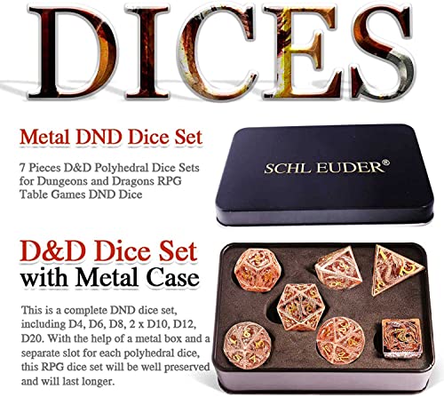 Schleuder 7 Piezas DND Dados Set, Dungeons and Dragons Dados, Metal Poliédricos Dados RPG Cobre D&D Dados, Dragones y Mazmorras Juego de Dados (Plata Antigua)