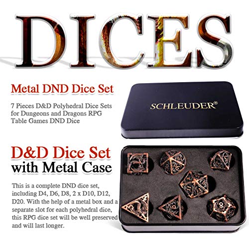 Schleuder D&D Dados Dungeons and Dragons Juegos de rol, Dados de Metal RPG PoliéDricos Hueco Metal Forma de Dragón Dice Set, para Dragones y Mazmorras Juego de Mesa (Cobre Rojo Antiguo)