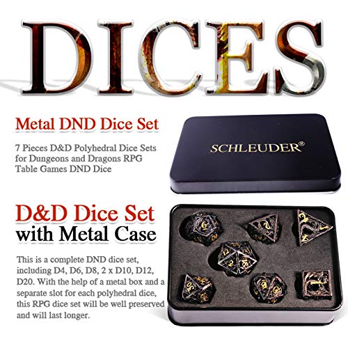 Schleuder D&D Dados para Dungeons and Dragons Dados de rol, Dice Metal Gold Set Juegos de rol, RPG Hueco Forma de Dragón Poliédricos Juego de Dados (Personajes de Bronce y Oro)