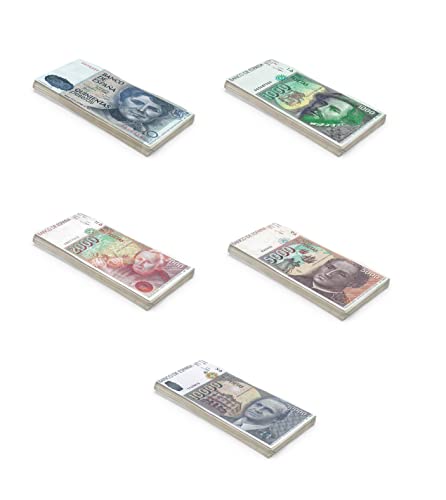 Scratch Cash Bundle Pesetas Soldi para jugar - 5 mazos - 25 x 500, 1000, 2000, 5000 y 10.000 (tamaño real)
