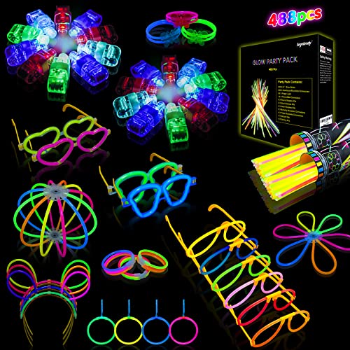 Segotendy Pulseras Luminosas Fluorescentes, 488pcs Barras Luminosas Fluorescentes con 20 Luces de Dedo y Nuevos Accesorios, Varitas Luminosas para Fiestas Carnaval Navidad Glow Stick