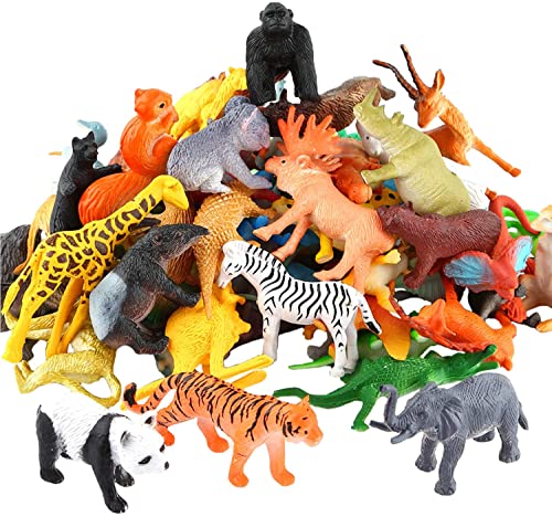 Set de 54 Piezas de Mini Animales de Jungle, Figura Animales, Mundo Zoológico Realista Silvestre de Vinilo Plástico, Recurso de Aprendizaje de Animales