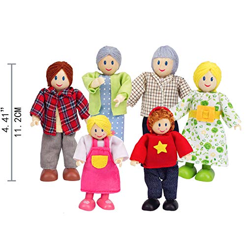Set Familia de Hape, juego de muñecas familia galardonado, accesorio para la Casa de muñecas de madera infantil, juguete para desarrollar la imaginación, familia de 6 muñecas