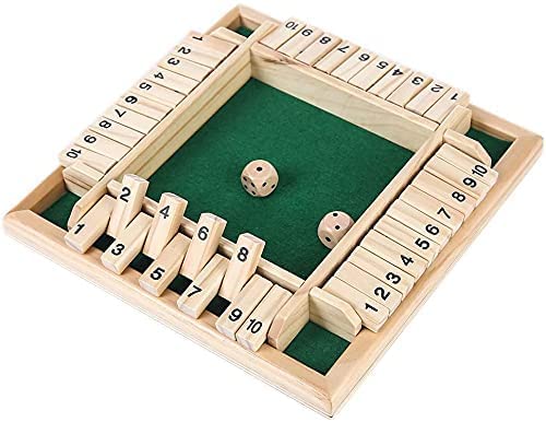 Shut The Box Game, ZoneYan Juego de Mesa de Madera, Cierra la Caja Juego, para 4 Jugadores, con 2 Dados, Juego de Mesa Clásico para Fiesta, Juego de Matemáticas para Niños