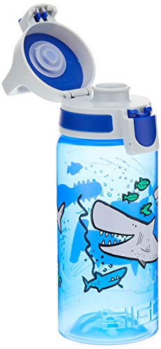 SIGG VIVA ONE Sharkies Cantimplora infantil (0.5 L), botella para niños sin sustancias nocivas y con tapa hermética, cantimplora transparente para usar con una mano