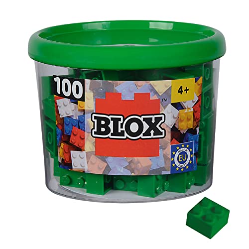 Simba Blox - Juego de 100 Bloques de construcción Verdes para niños a Partir de 3 años, 4 Unidades, en Lata, Totalmente Compatible con Muchos Otros Fabricantes (104114532)