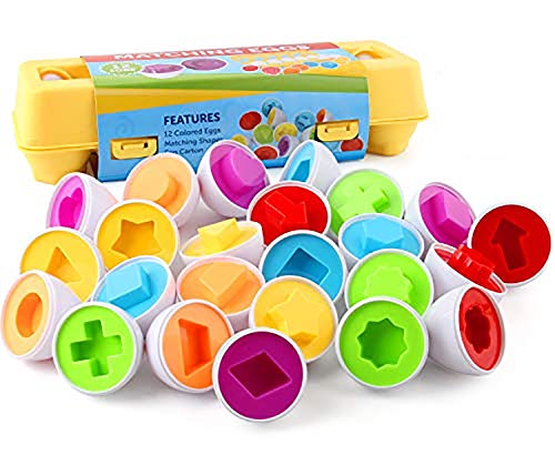 Sipobuy Juguetes Geométricos Educativos De Siposhop, Juego De 12 Huevos De Reconocimiento De Clasificación De Forma De Color para Niños Pequeños, Niños Y Niñas (Shape)
