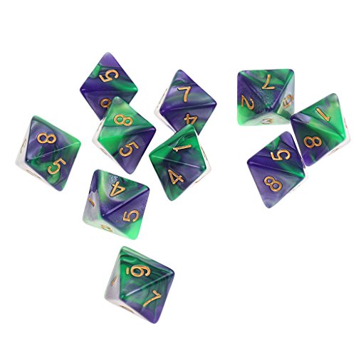 SM SunniMix Lote de 10 Piezas de Dados Poliédricos D8 de 8 Caras de Color Acrílico para Juegos de D&D TRPG - púrpura Verde