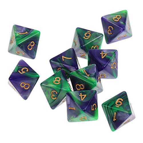 SM SunniMix Lote de 10 Piezas de Dados Poliédricos D8 de 8 Caras de Color Acrílico para Juegos de D&D TRPG - púrpura Verde